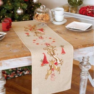 Reindeer Christmas Table Runner Cross Stitch Kit: Festive Embroidery DIY (11x40 in)