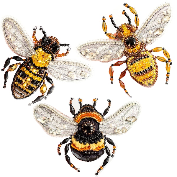 Bead Embroidery Kit - Set of 3 Insects (Wasp, Bumblebee, Honey Bee), DIY Craft kits, Jewelry Making Kits for Adults, Needlework beading