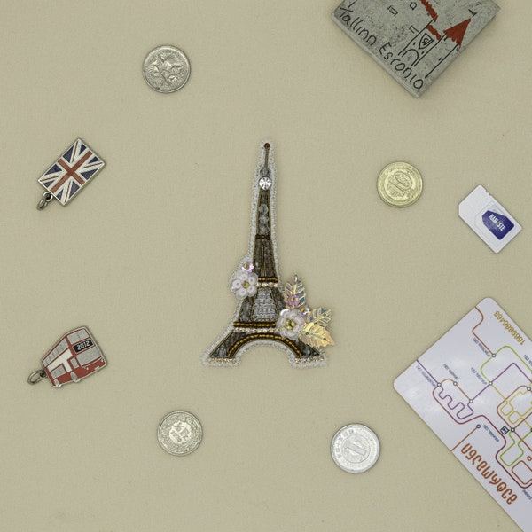 Eiffel Tower Handmade Beaded Brooch, Embroidery Brooch, Art Glass Pin, Seed Bead Brooch