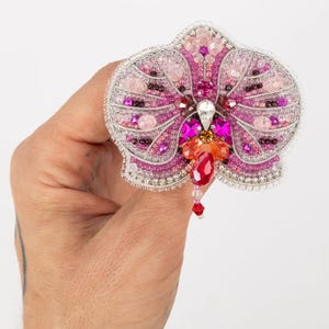ビーズ刺繍キット：蘭の花のブローチ、DIYジュエリー作り