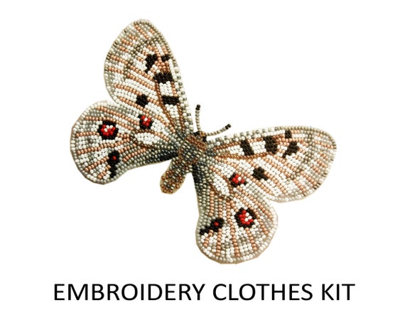 Butterfly Applique Bead Embroidery Kit: Parnassius Apollo DIY