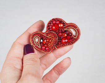 ハートビーズ刺繍ブローチキット：DIYジュエリー作り