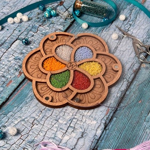 Organizer per perline personalizzabile con coperchio trasparente, Scatola in legno per perline, Contenitore per perline, Accessori per cucire, Organizer per artigianato