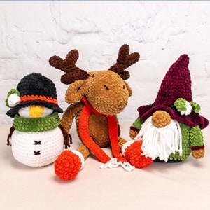 Plush Christmas Crochet Kits for Adults, Beginner Crochet Kits, Snowman, Reindeer and Gnome Amigurumi DIY Craft Kits