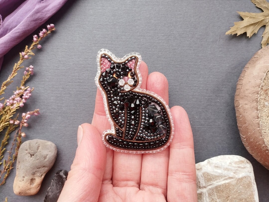 Black Cat Beaded Brooch Embroidery Kit | Halloween DIY Jewelry Set - Etsy