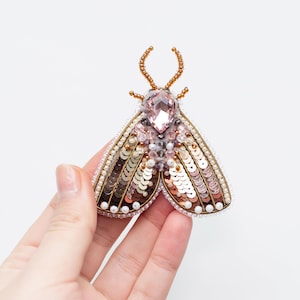Pink Moth Bead Embroidery Brooch Kit: DIY Jewelry Making