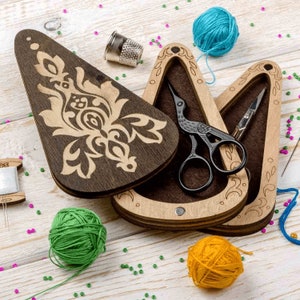 2 scissors case, wooden for embroidery cross stitch accessories, sewing tools keeper