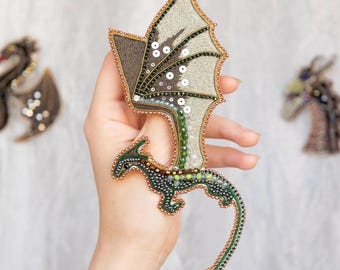 Bead Embroidery Kit Dragon. Seed Bead Brooch kit. DIY Craft kit. Fantasy Beading Kit. Needlework beading. Handmade Jewelry Making Kit