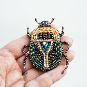 Scarab Beetle Brooch Kit: DIY Seed Bead Embroidery, Jewelry Making