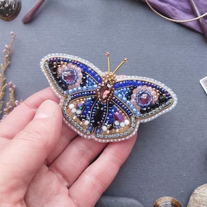 Bead Embroidery Kit: Purple Butterfly Brooch, DIY Jewelry Making