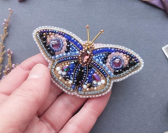 Bead Embroidery Kit: Purple Butterfly Brooch, DIY Jewelry Making