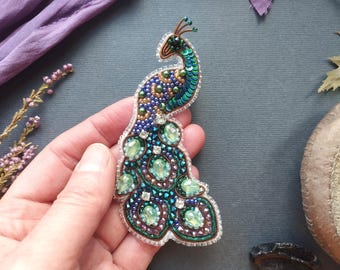Peacock Bead Embroidery Kit: DIY Brooch/Pendant Jewelry Making