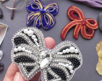 Bow Bead Embroidery Brooch Kit – Choose Your Favorite Black Blue or Red Design