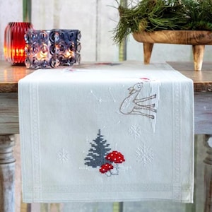 Christmas Table Runner Cross Stitch Kit: DIY Embroidery, Winter Decor