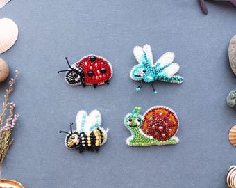 Kit de Bordado com Miçangas: 4 Broches de Insetos, Faça Você Mesmo Suas Bijuterias