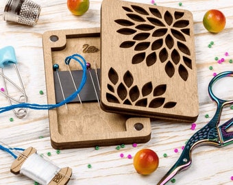 Needle minder, wooden floral keeper for needles, embroidery cross stitch organizer, hobby gift