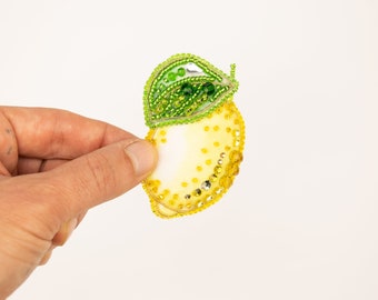 Bead Embroidery Kit Lemon. Seed Bead Brooch kit. DIY Craft kit. Fruit Beading Kit. Needlework beading. Handmade Jewelry Making Kit