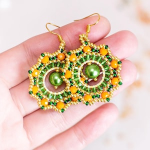 DIY Beaded Hoop Earrings Kit: Green & Orange Jewelry Making