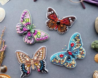 Beaded Butterfly Brooch Embroidery Kit, Handmade Jewelry Craft