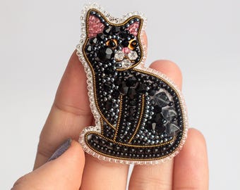 Bead Embroidery Kit Black Cat. Seed Bead Brooch kit. DIY Craft kit. Beading Kit. Needlework beading. Handmade Jewelry Making Kit