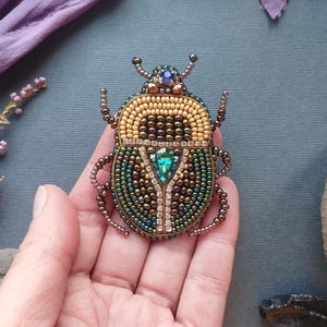 Scarab Beetle Beaded Brooch Embroidery Kit | Egyptian Symbol DIY Jewelry Set Sacred Design