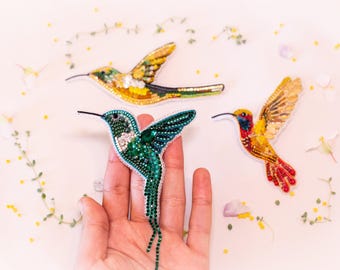 Beaded Hummingbird Brooch Embroidery Kit, Vivid DIY Jewelry Collection