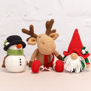 Christmas Crochet Kits for Adults, Beginner Crochet Kits, Snowman, Reindeer and Gnome Amigurumi DIY Craft Kits