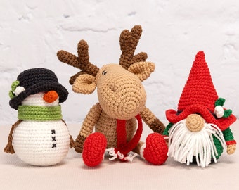 Christmas Amigurumi Crochet Kit for Adults: Snowman, Reindeer, Gnome DIY