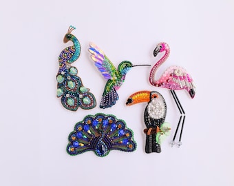 Beaded Bird Brooch Embroidery Kit, Colorful DIY Jewelry Making, Beginner Friendly Designs