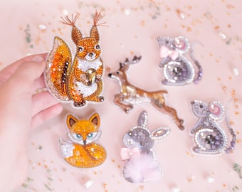 Forest Animal Beaded Brooch Kit, Woodland DIY Jewelry Embroidery Set