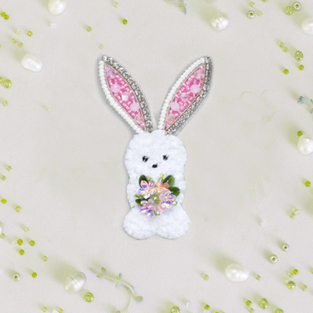 Easter Bead Embroidery Kit – White Rabbit Brooch. DIY Bunny Beading Kit ...