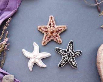 Beaded Starfish Brooch Embroidery Kit, Marine Jewelry DIY Set