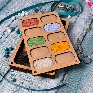 Organizer per perline personalizzabile, Scatola di legno per perline, Tavola per perline, Contenitore per perline, Accessori per cucire, Organizer per artigianato