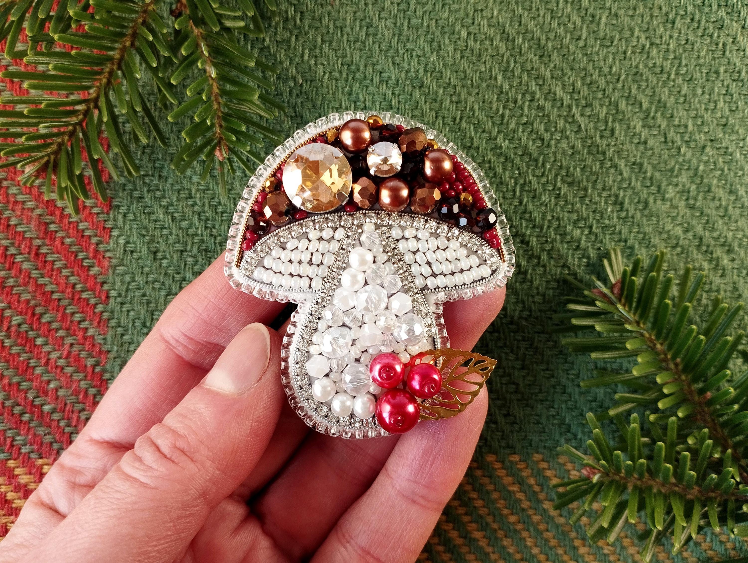Bead Embroidery Kit Boletus Mushroom, DIY Jewelry Making Set, Handmade Beadwork Pin, Craft Gift for Her
