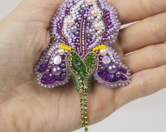 Bead Embroidery Kit Iris. Seed Bead Brooch kit. DIY Craft kit. Flower Beading Kit. Needlework beading. Handmade Jewelry Making Kit