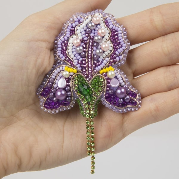 Bead Embroidery Kit Iris. Seed Bead Brooch kit. DIY Craft kit. Flower Beading Kit. Needlework beading. Handmade Jewelry Making Kit