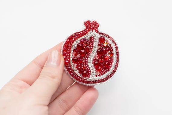 Pomegranate Brooch Bead Embroidery Kit: DIY Jewelry Making