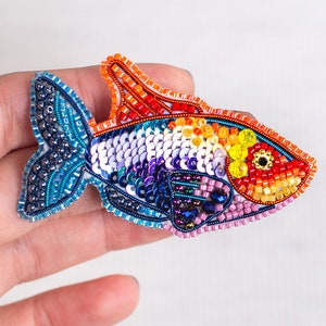 Bead Embroidery Kit Rainbow Fish. Seed Bead Brooch kit. DIY Craft kit. Beading Kit. Needlework beading. Handmade Jewelry Making Kit
