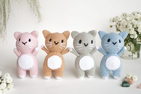 ライトグレーの猫の編みぐるみキット：初心者向けDIYクラフト - Etsy 日本