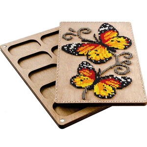 DIY Bead Embroidery Kit: Butterfly Wooden Organizer (5x8 in)