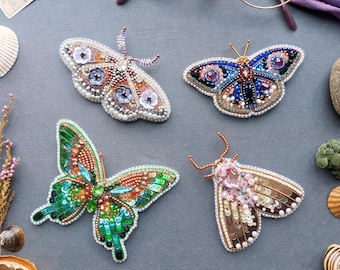 Beaded Butterfly Brooch Embroidery Kit, Colorful Insect DIY Jewelry, Statement Accessory