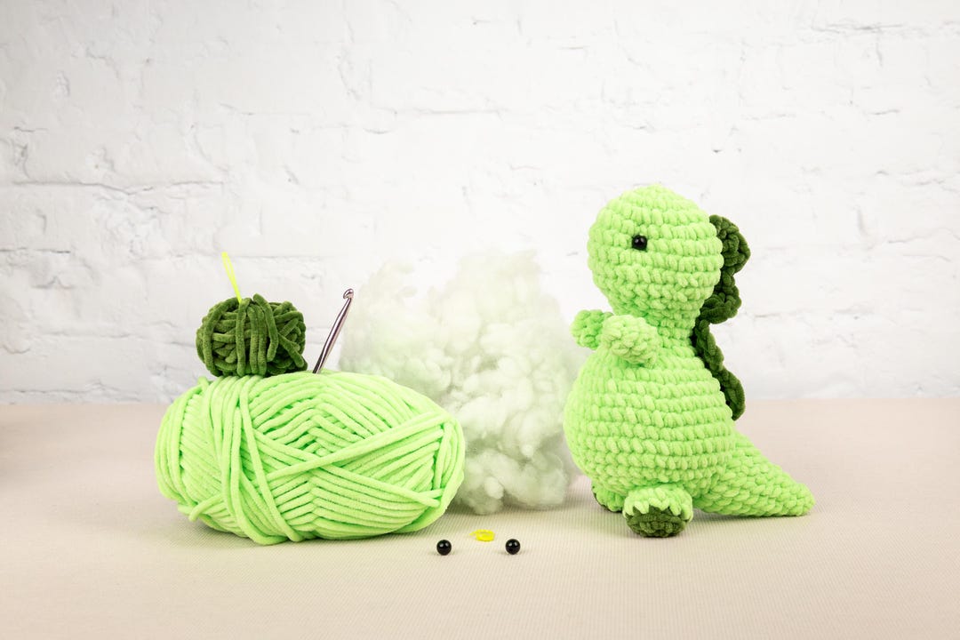 Light Green Plush Dinosaur Crochet Kit: Beginner Amigurumi DIY Craft - Etsy