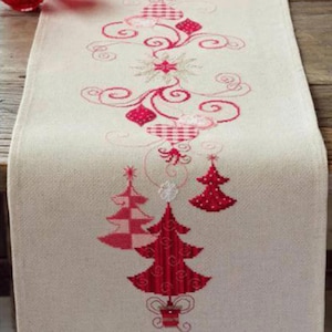 Christmas Table Runner Cross Stitch Kit: DIY Embroidery (11x40 in)