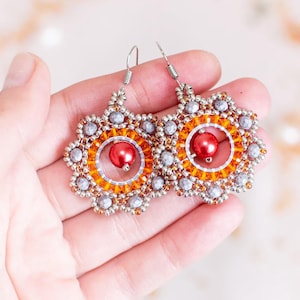 DIY Beaded Hoop Earring Kit: Silver & Orange Jewelry Making