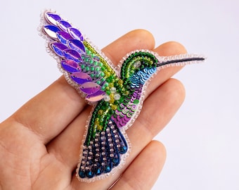 Hummingbird Bead embroidery kit. Seed Bead Brooch kit. DIY Craft kit. Bird Beading Kit. Needlework beading. Handmade Jewelry Making Kit