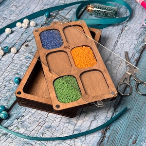 Organizer per perline personalizzabile, Scatola di legno per perline, Tavola per perline, Contenitore per perline, Accessori per cucire, Organizer per artigianato