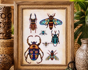 Bugs Bead Embroidery Kit: DIY Insect Beading on printed Felt Base (8x12 in)