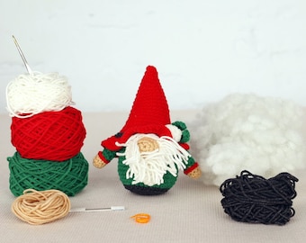 Christmas Gnome Crochet Kit for Adults, Beginner Crochet Kit, Christmas Amigurumi DIY Craft Kit