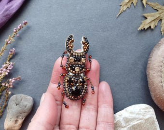 Stag Beetle Brooch Beading Kit – DIY Embroidery Jewelry Set