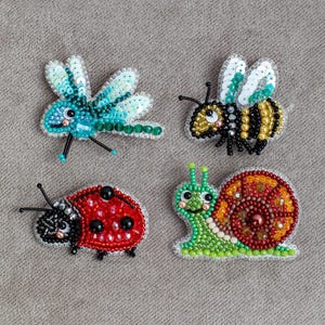 Bead Embroidery Kit: 4 Insect Brooches, DIY Jewelry Making